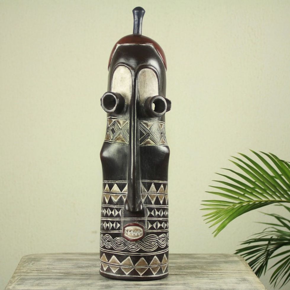 Antiqued Tigari Style Hand Carved African Wood Mask 'Tigari Healer'