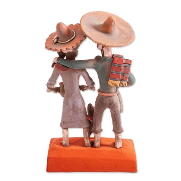 Alternate image for Handcrafted Celebrating Skeleton Couple Ceramic Sculpture Ancestors Celebrate