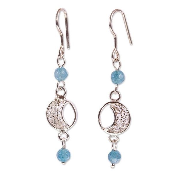 Alternate image for Sterling Silver Filigree Dangle Earrings with Quartz Beads Phases of the Moon