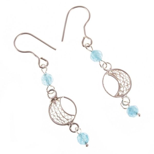 Alternate image for Sterling Silver Filigree Dangle Earrings with Quartz Beads Phases of the Moon