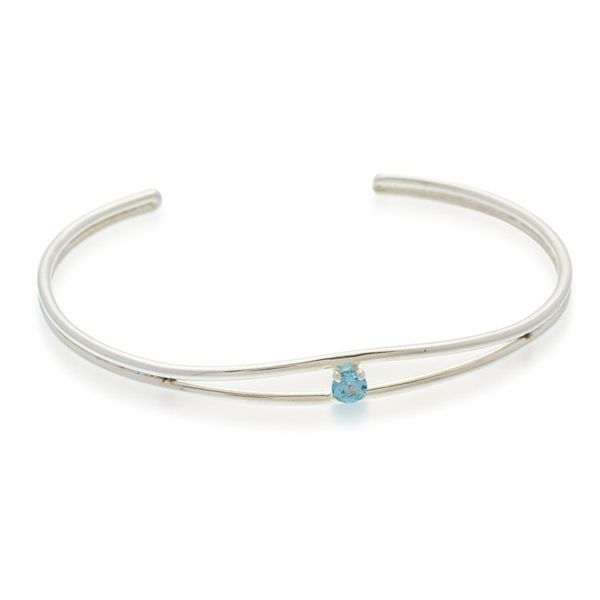Alternate image for Minimalist Polished Sterling Silver and Topaz Cuff Bracelet Blue of Novelty