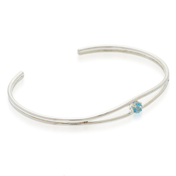 Alternate image for Minimalist Polished Sterling Silver and Topaz Cuff Bracelet Blue of Novelty
