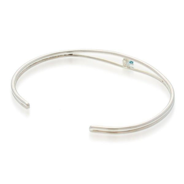 Alternate image for Minimalist Polished Sterling Silver and Topaz Cuff Bracelet Blue of Novelty