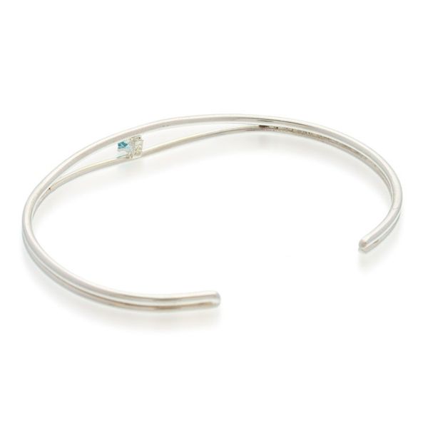 Alternate image for Minimalist Polished Sterling Silver and Topaz Cuff Bracelet Blue of Novelty