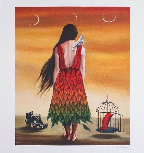 Alternate image for Signed Surrealist Gicle Print by a Mexican Artist Three Moons