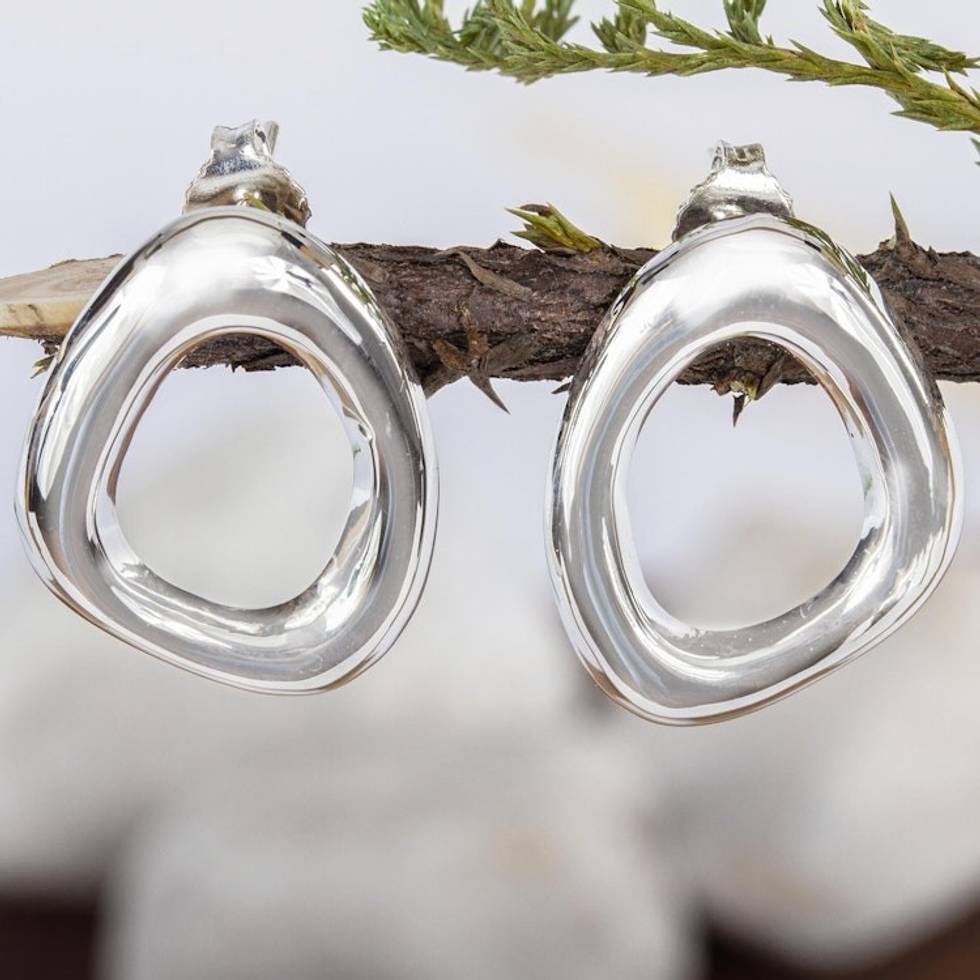 Modern Free Form Taxco Silver Button Earrings from Mexico 'Shine'