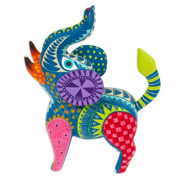 Alternate image for Hand-Painted Mexican Wood Alebrije Elephant Figurine Spectacular Elephant