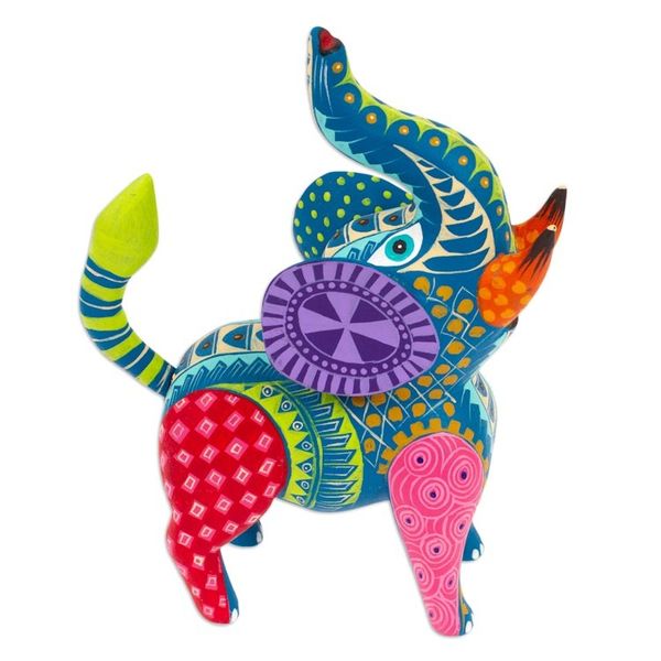Alternate image for Hand-Painted Mexican Wood Alebrije Elephant Figurine Spectacular Elephant
