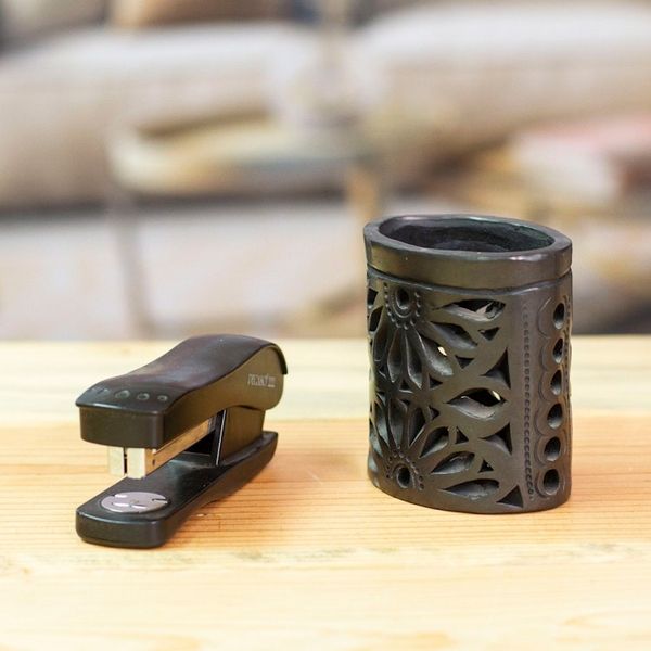 Alternate image for Oaxaca Barro Negro Ceramic Oval Pencil Holder Oaxacan Ellipse