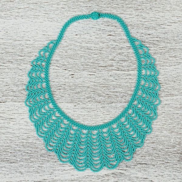 Alternate image for Handcrafted Turquoise Blue Glass Beaded Statement Necklace Beach Waves