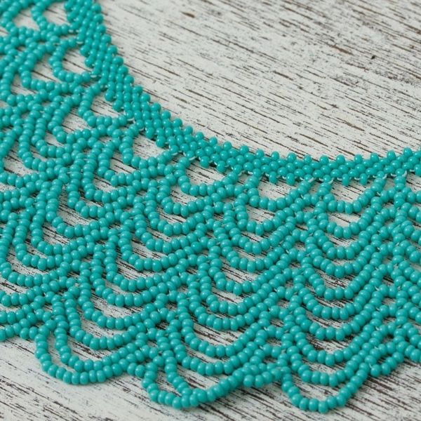 Alternate image for Handcrafted Turquoise Blue Glass Beaded Statement Necklace Beach Waves