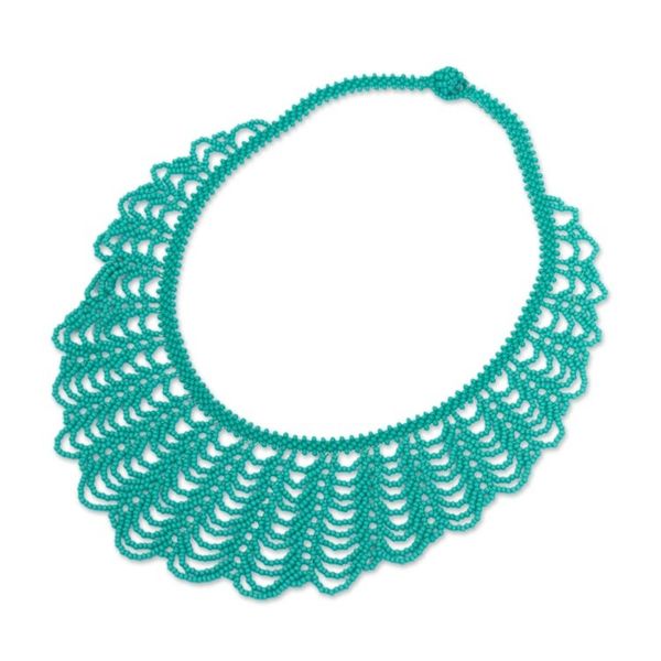 Alternate image for Handcrafted Turquoise Blue Glass Beaded Statement Necklace Beach Waves