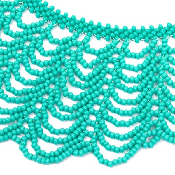 Alternate image for Handcrafted Turquoise Blue Glass Beaded Statement Necklace Beach Waves