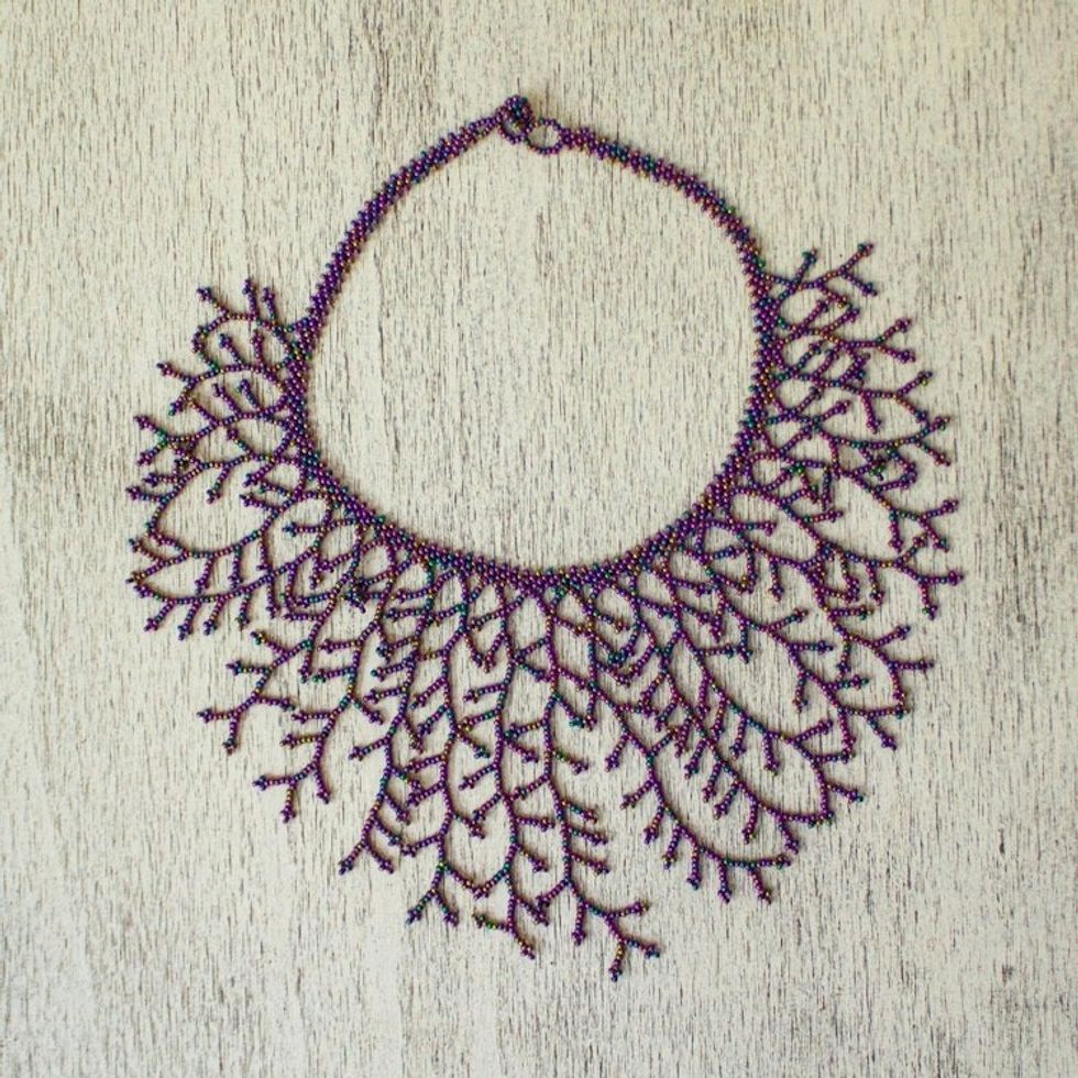Huichol Glass Beaded Waterfall Necklace from Mexico 'Ancient Roots'