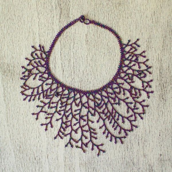 Alternate image for Huichol Glass Beaded Waterfall Necklace from Mexico Ancient Roots