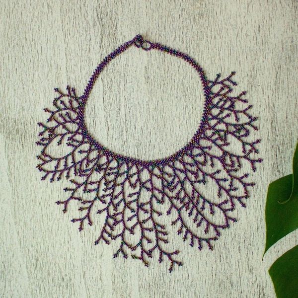 Alternate image for Huichol Glass Beaded Waterfall Necklace from Mexico Ancient Roots