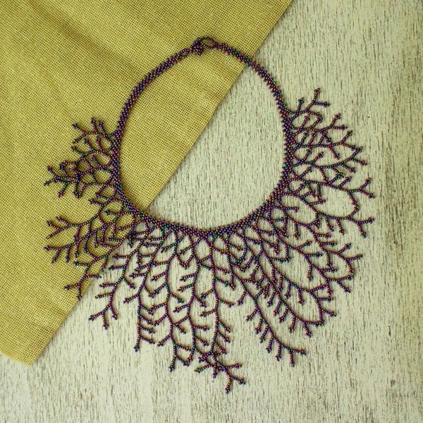 Alternate image for Huichol Glass Beaded Waterfall Necklace from Mexico Ancient Roots