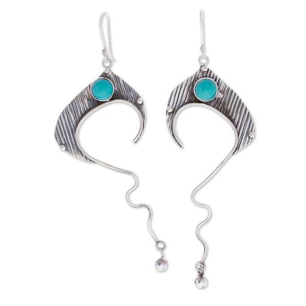 Alternate image for Modern Taxco 925 Silver Dangle Earrings with Turquoise Stone Abstract Flair