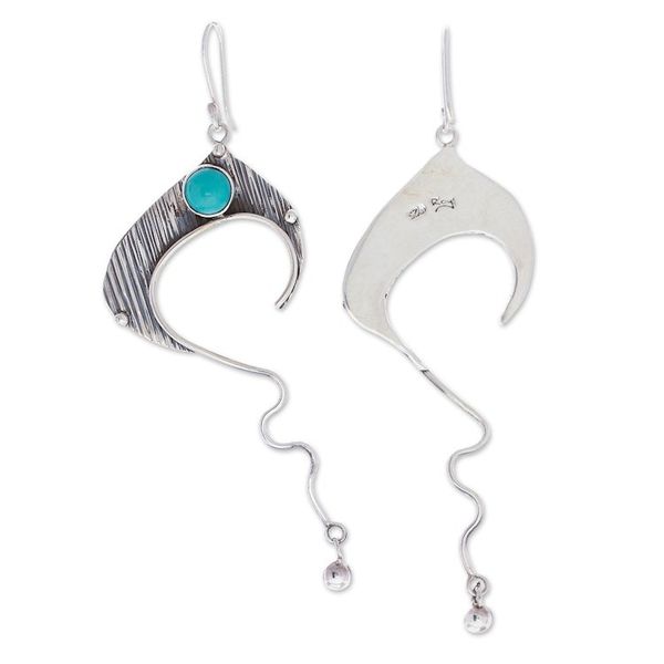 Alternate image for Modern Taxco 925 Silver Dangle Earrings with Turquoise Stone Abstract Flair