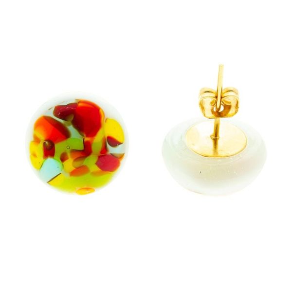 Alternate image for Multicolored Fused Glass Mosaic Button Earrings from Mexico Multicolored Textures