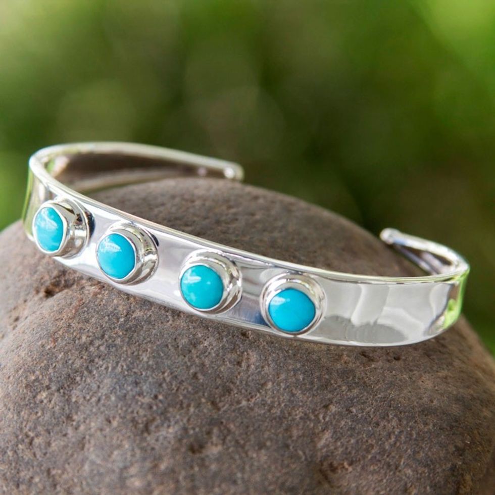 Turquoise Taxco Silver Cuff Bracelet from Mexico 'Song of the Sky'