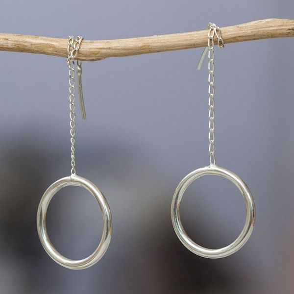 Alternate image for Sterling Silver Dangle Earrings in a High Polish Finish Contemporary Times