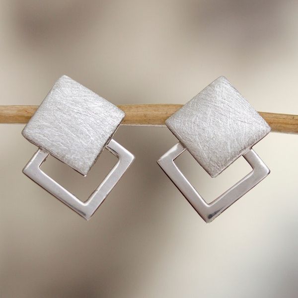 Alternate image for Handcrafted Taxco Sterling Silver Earrings Square Off