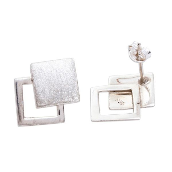 Alternate image for Handcrafted Taxco Sterling Silver Earrings Square Off
