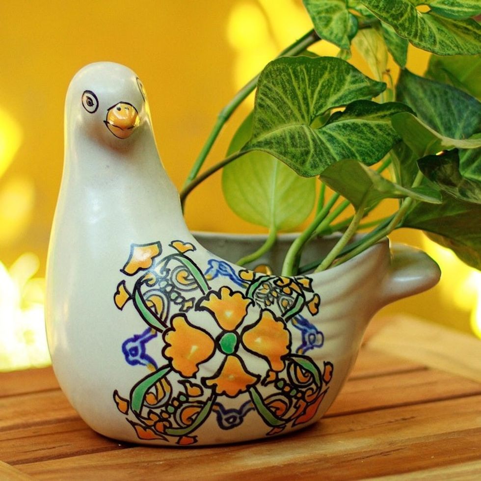 Hand-Painted Ceramic Dove Planter 'Esperanza'