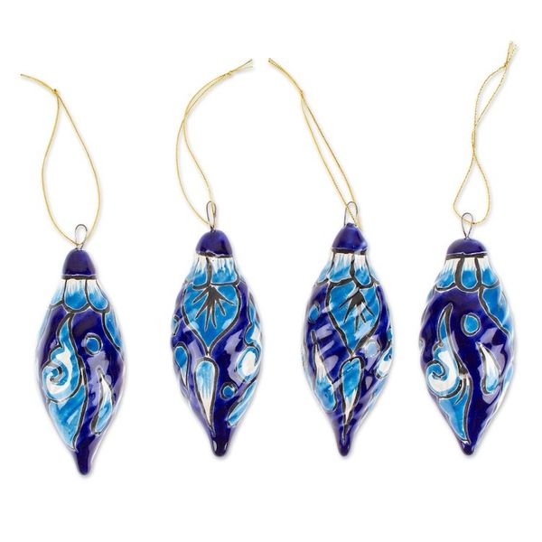 Alternate image for Handcrafted Talavera Ceramic Ornaments in Lapis Set of 4 Lapis Ambience