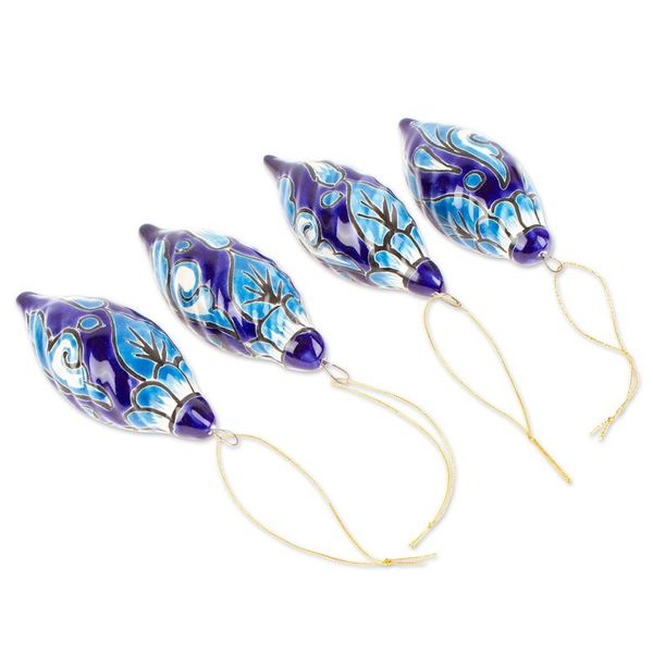 Alternate image for Handcrafted Talavera Ceramic Ornaments in Lapis Set of 4 Lapis Ambience