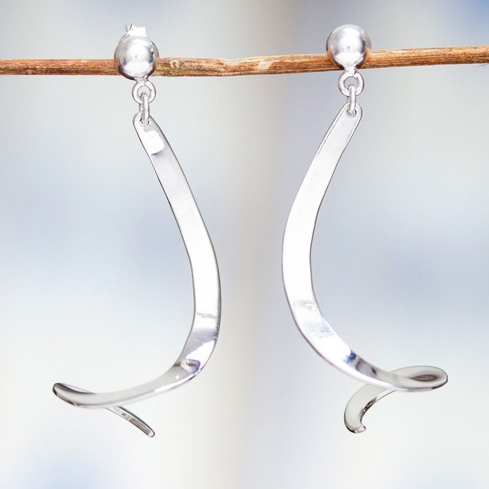 Taxco Sterling Silver Dangle Earrings 'Squiggle'