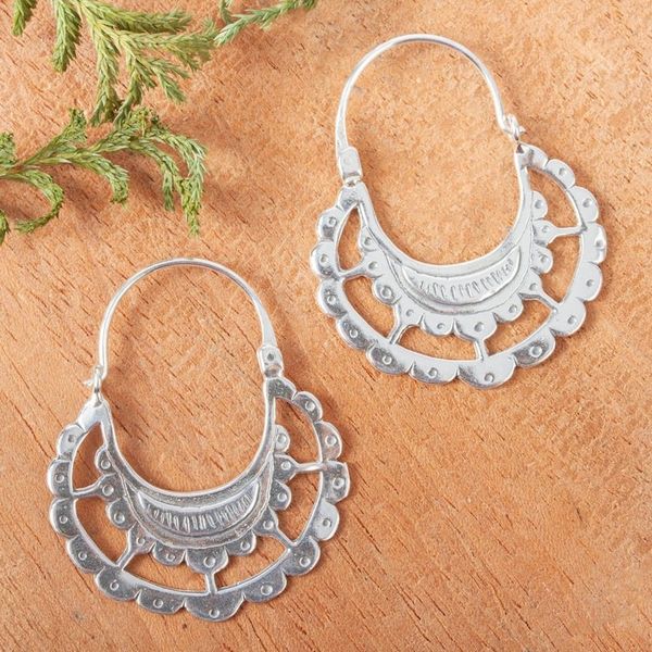 Alternate image for Victorian-Style Sterling Silver Hoop Earrings Eastlake