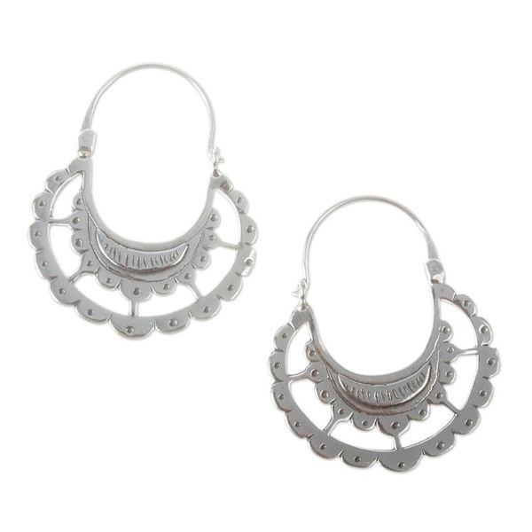Alternate image for Victorian-Style Sterling Silver Hoop Earrings Eastlake