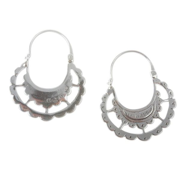 Alternate image for Victorian-Style Sterling Silver Hoop Earrings Eastlake