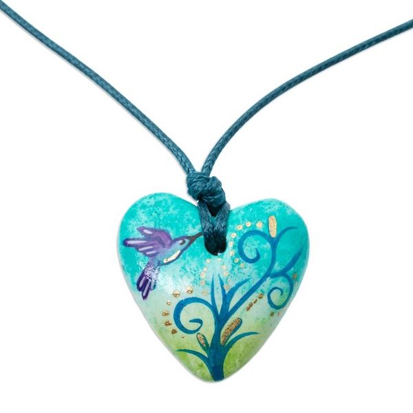 Alternate image for Papier Mache Hummingbird Pendant Necklace from Mexico Sky Hummingbird