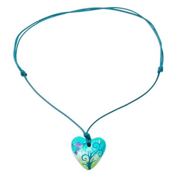 Alternate image for Papier Mache Hummingbird Pendant Necklace from Mexico Sky Hummingbird