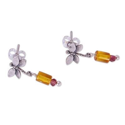 Alternate image for Amber and Amethyst Silver Dangle Earrings from Mexico Golden Dragonflies