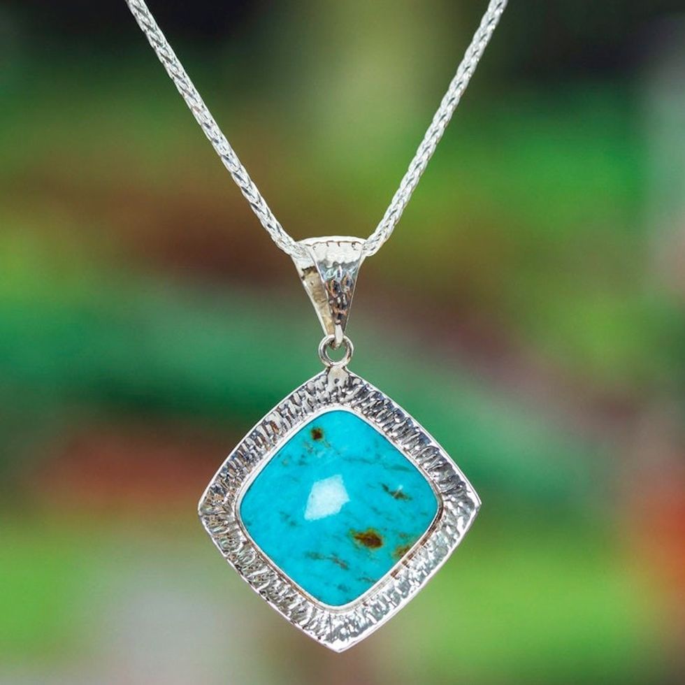 Minimalist-Inspired Natural Turquoise Pendant Necklace 'Lagoon Diamond'