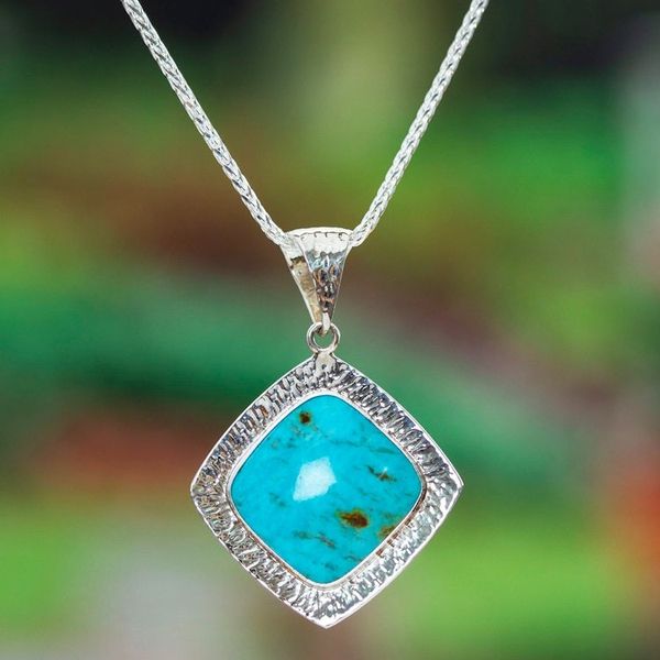 Alternate image for Minimalist-Inspired Natural Turquoise Pendant Necklace Lagoon Diamond