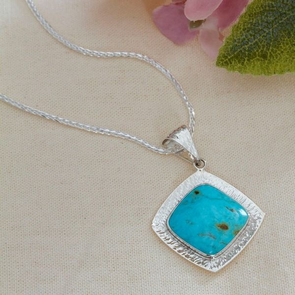 Alternate image for Minimalist-Inspired Natural Turquoise Pendant Necklace Lagoon Diamond