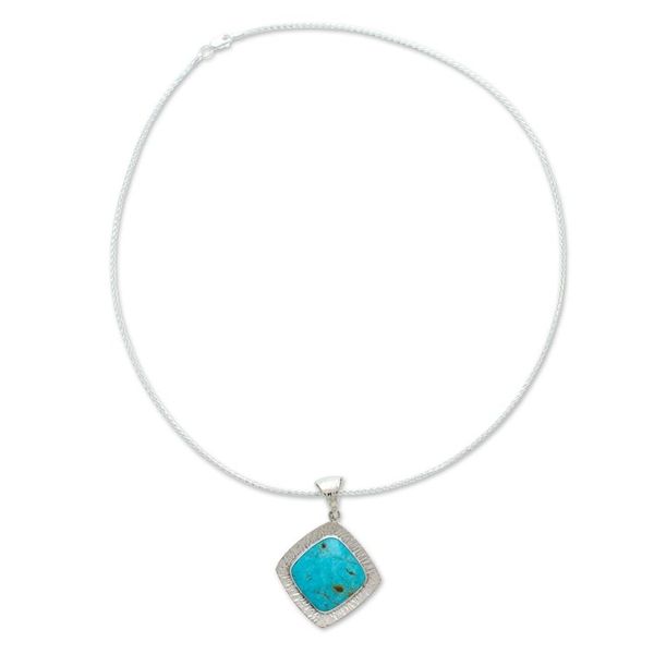 Alternate image for Minimalist-Inspired Natural Turquoise Pendant Necklace Lagoon Diamond