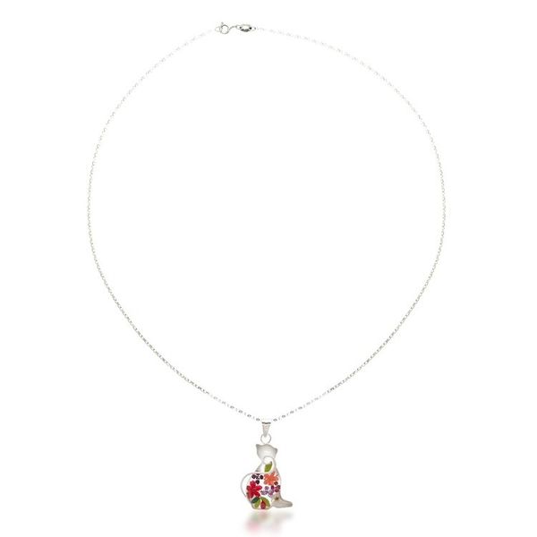 Alternate image for Cat-Themed Natural Flower Sterling Silver Pendant Necklace Feline Spring