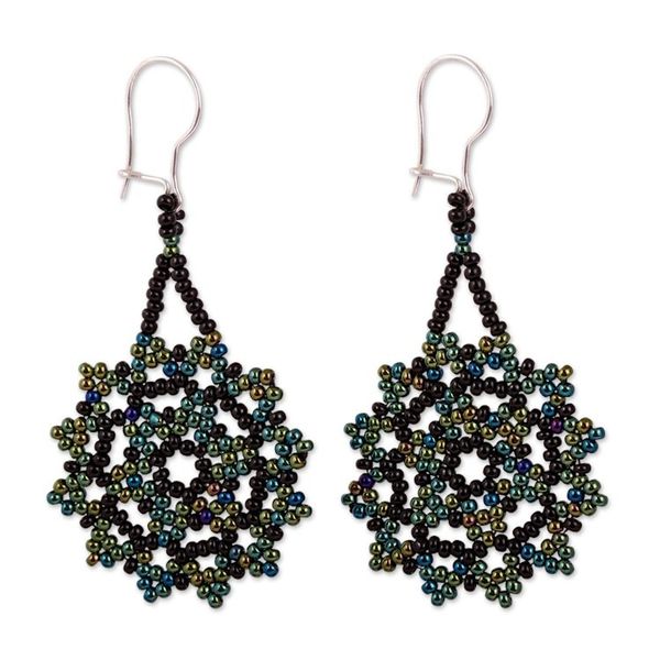Alternate image for Iridescent Glass Beaded Dangle Earrings from Mexico Iridescent Stars