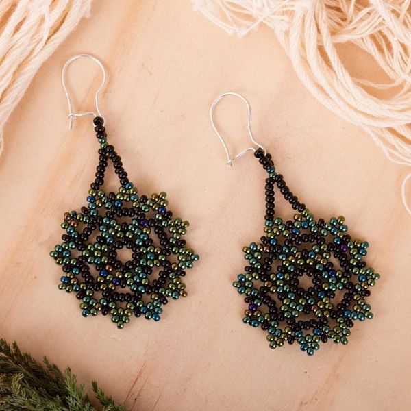 Alternate image for Iridescent Glass Beaded Dangle Earrings from Mexico Iridescent Stars