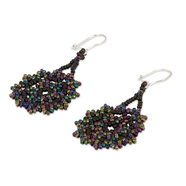 Alternate image for Iridescent Glass Beaded Dangle Earrings from Mexico Iridescent Stars
