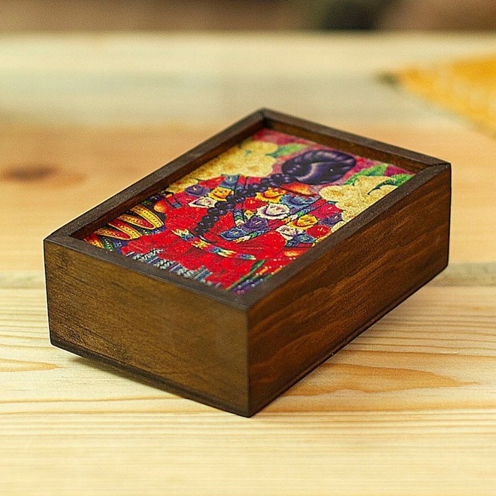 Handmade Decoupage Wood Box with Printed Cover from Mexico 'Wistfulness'