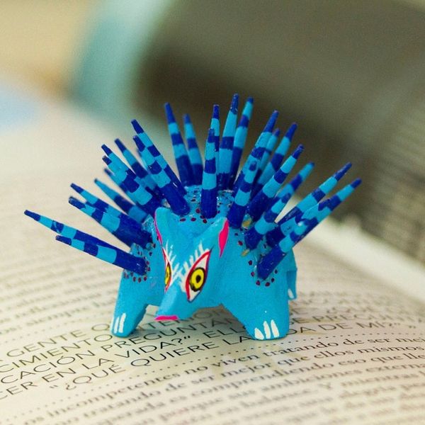 Alternate image for Hand-Painted Wood Alebrije Porcupine Figurine in Blue Cute Porcupine in Sky Blue