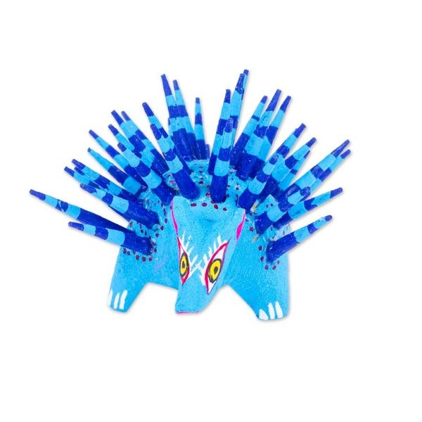 Alternate image for Hand-Painted Wood Alebrije Porcupine Figurine in Blue Cute Porcupine in Sky Blue