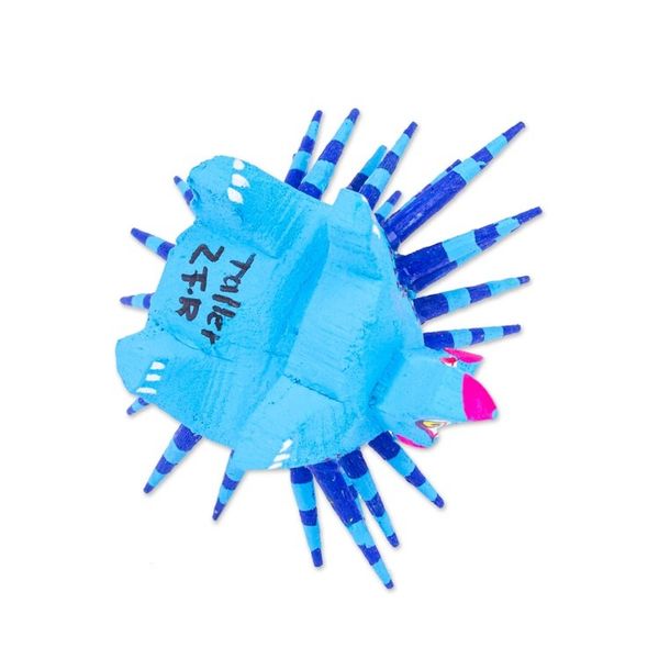 Alternate image for Hand-Painted Wood Alebrije Porcupine Figurine in Blue Cute Porcupine in Sky Blue